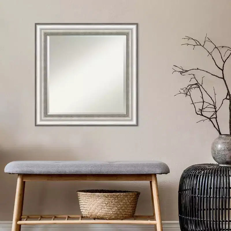 25" x 25" Salon Framed Wall Mirror Silver