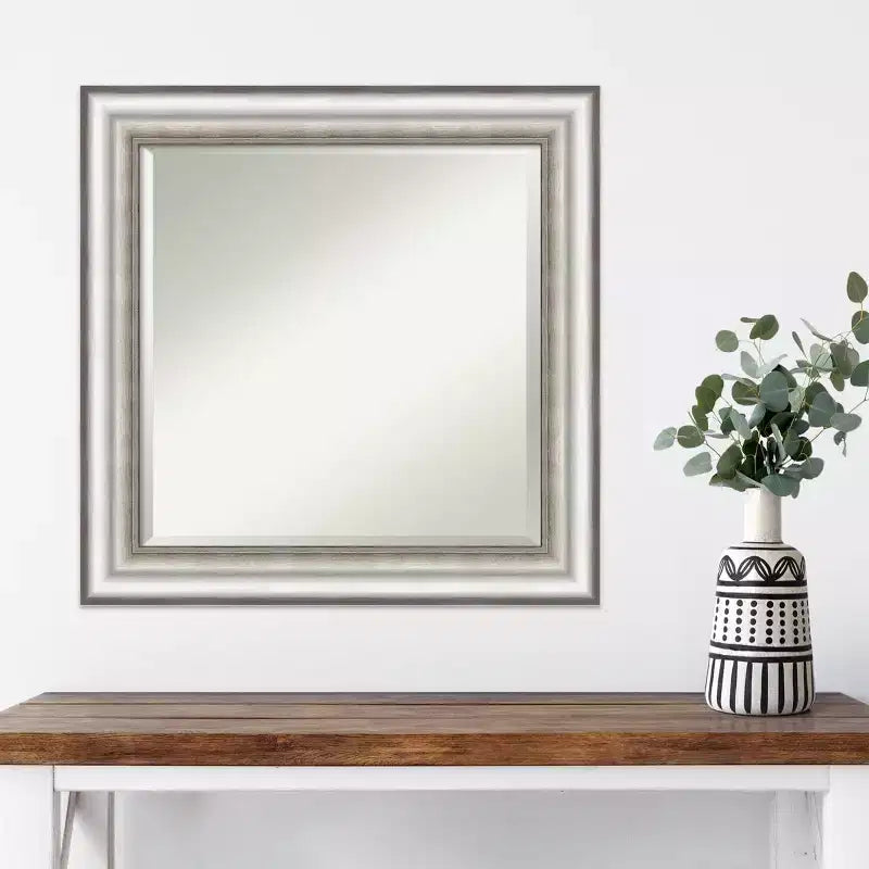 25" x 25" Salon Framed Wall Mirror Silver
