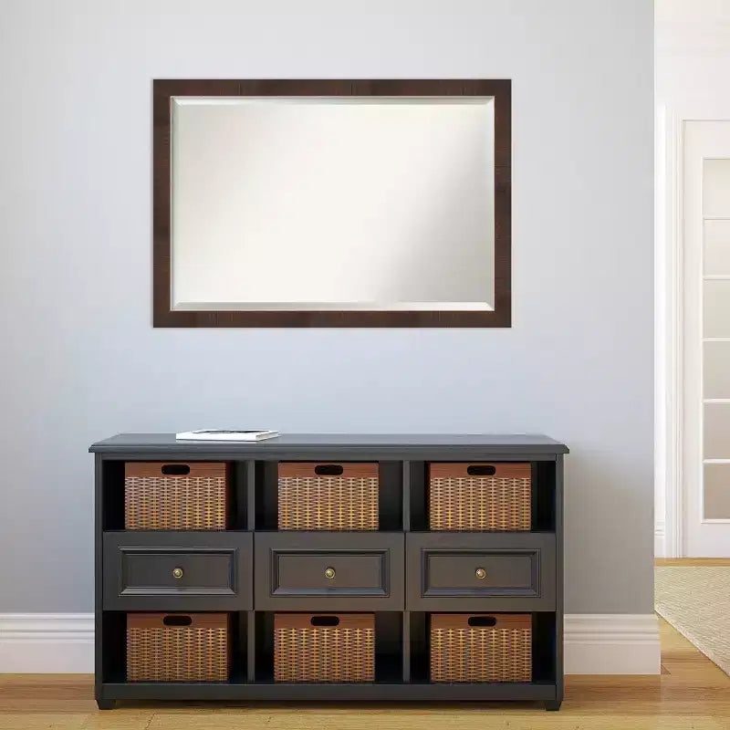 39"x27" Wildwood Narrow Framed Wall Mirror Brown - Beveled, Rectangular, Polystyrene Frame
