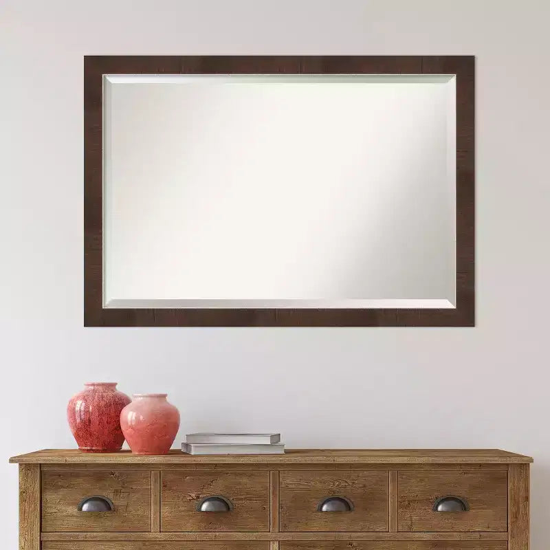 39"x27" Wildwood Narrow Framed Wall Mirror Brown - Beveled, Rectangular, Polystyrene Frame