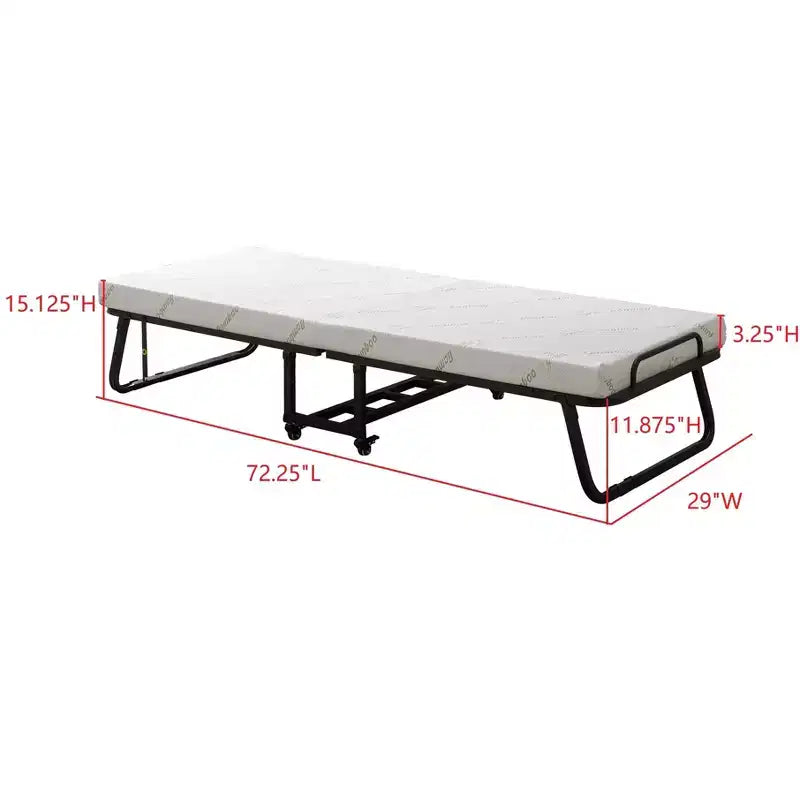Folding Bed - Portable Metal Frame with Foam Mattress for Guest Room