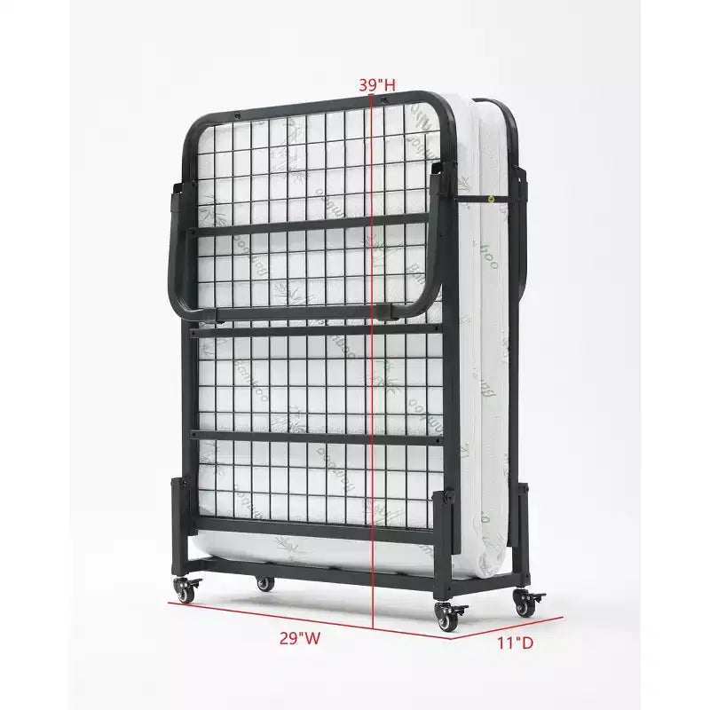 Folding Bed - Portable Metal Frame with Foam Mattress for Guest Room