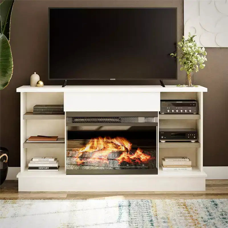 Fireplace Console for 65" TVs - Plaster and Blonde Oak