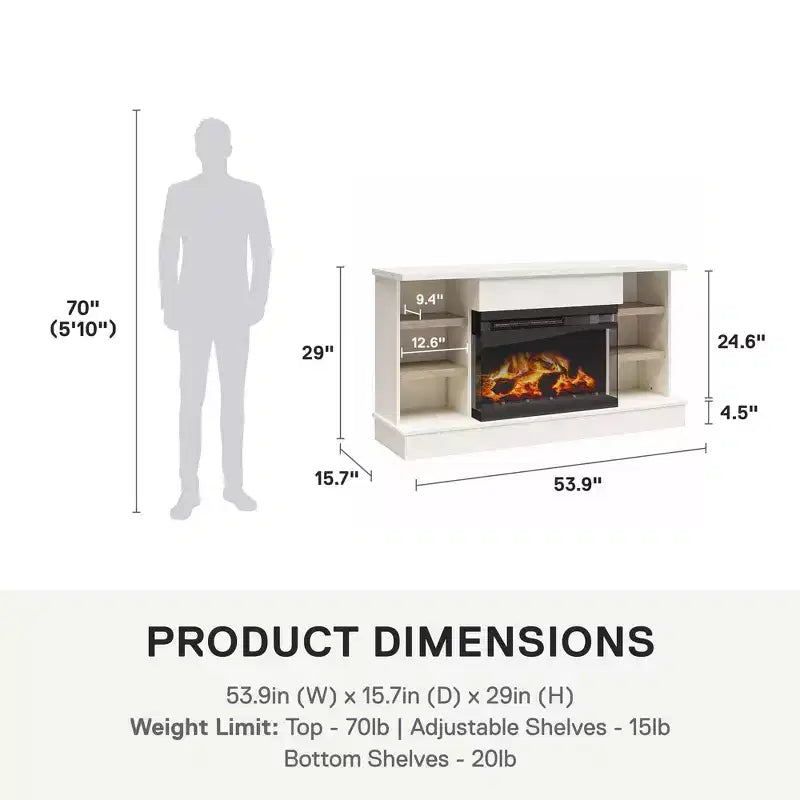 Fireplace Console for 65" TVs - Plaster and Blonde Oak