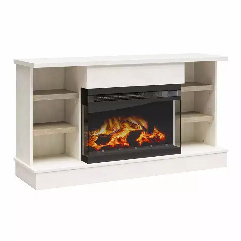 Fireplace Console for 65" TVs - Plaster and Blonde Oak