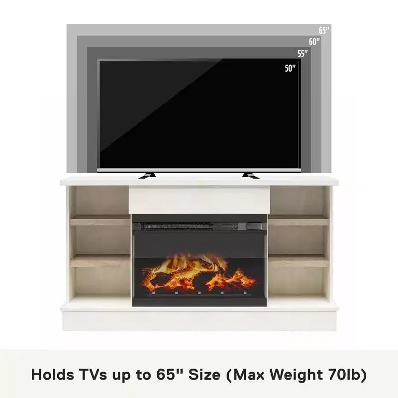 Fireplace Console for 65" TVs - Plaster and Blonde Oak
