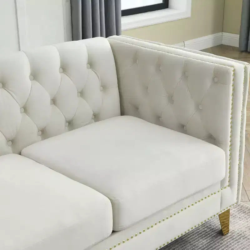 Velvet Sofa for Living Room,Buttons Tufted Square Arm Couch, Modern Couch Upholstered Button and Metal Legs, Sofa Couch for Bedroom
