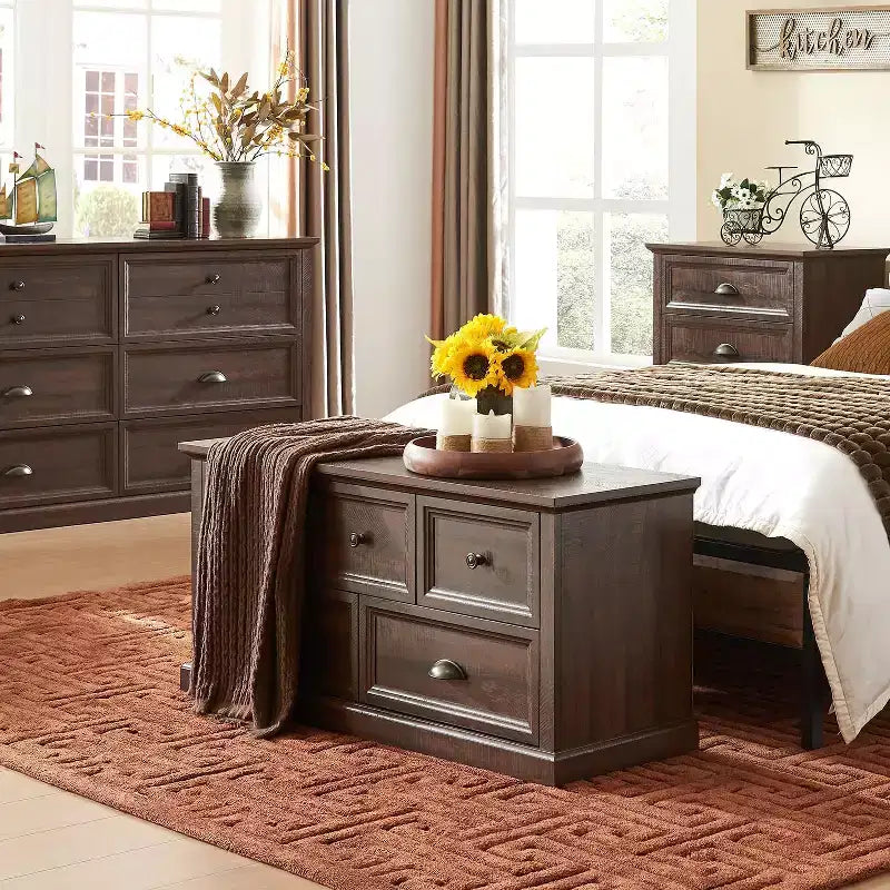 Farmhouse Dresser with 5 Drawer, 45" Wide Horizontal Dresser Chests for Bedroom, Wood Rustic Dresser for Closets