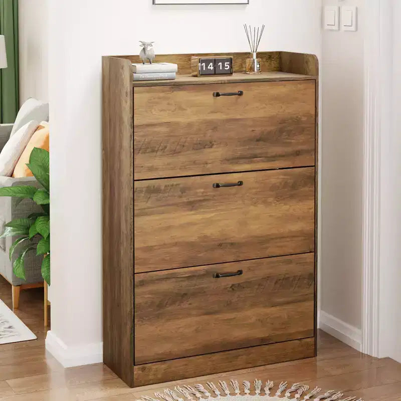 Farmhouse Wood Shoe Cabinet with 3 Flip Doors & Removable Shelves Entryway Shoe Storage