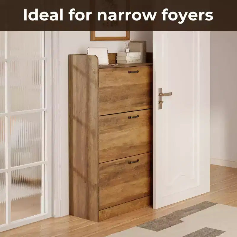 Farmhouse Wood Shoe Cabinet with 3 Flip Doors & Removable Shelves Entryway Shoe Storage