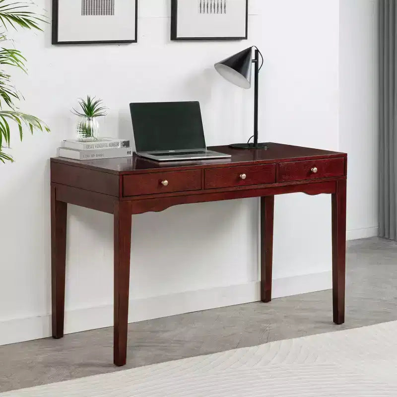 Solid Wood Library/Home Office Writing Desk with 3 Drawers, Cherry