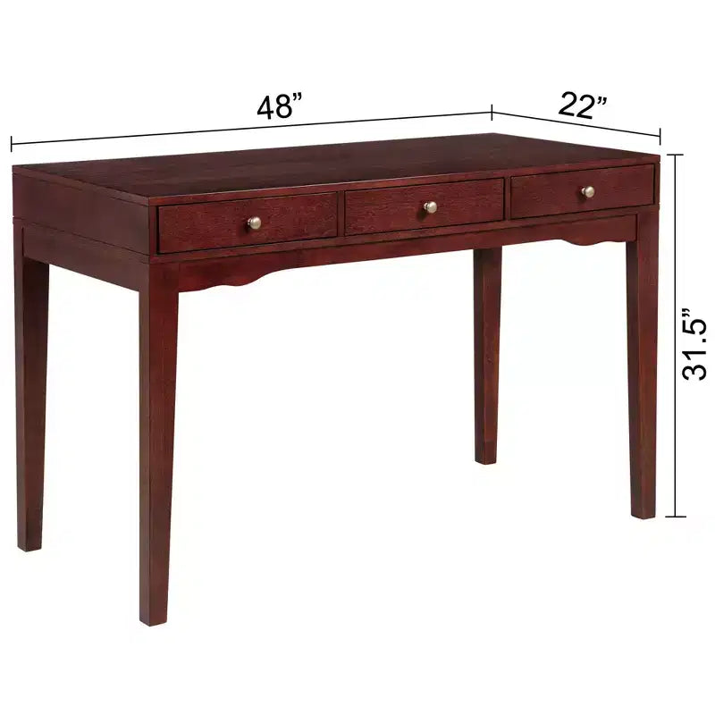 Solid Wood Library/Home Office Writing Desk with 3 Drawers, Cherry