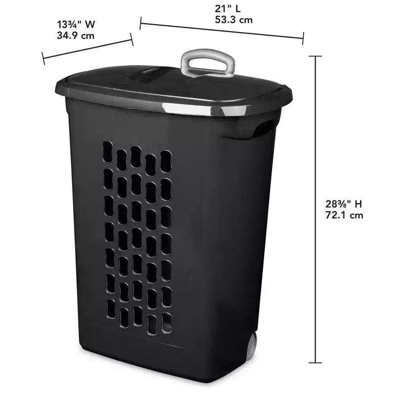 Ultra Laundry Hamper, Wheeled Plastic Clothes Bin with Retractable Secure Grip Handle, Reinforced Rim, and Flip-Top Lid, Black, 18 Pack