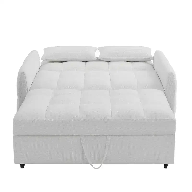 52.8 Pull-Out Sleeper Loveseat with Adjustable Backrest, 3 USB Ports & Lumbar Pillows - Chenille Tufted Sofa Bed for Small Spaces