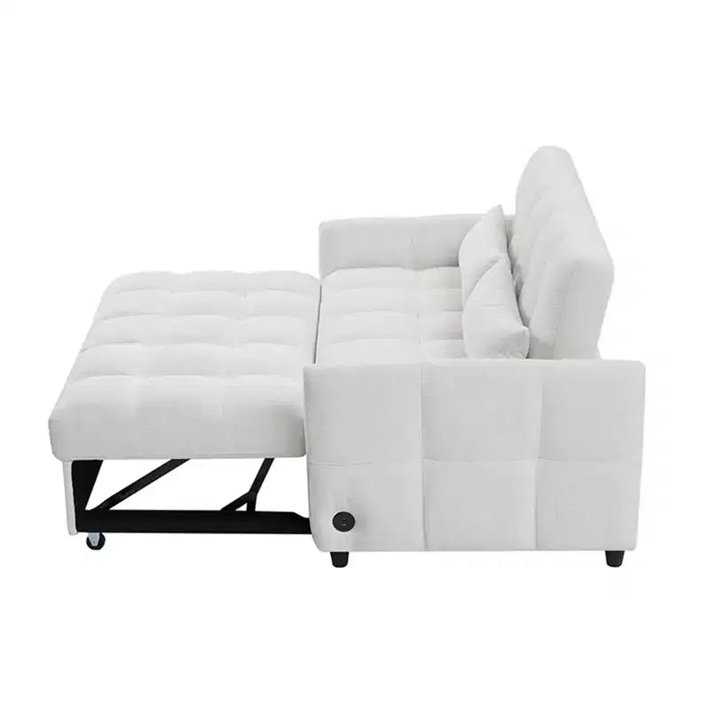 52.8 Pull-Out Sleeper Loveseat with Adjustable Backrest, 3 USB Ports & Lumbar Pillows - Chenille Tufted Sofa Bed for Small Spaces
