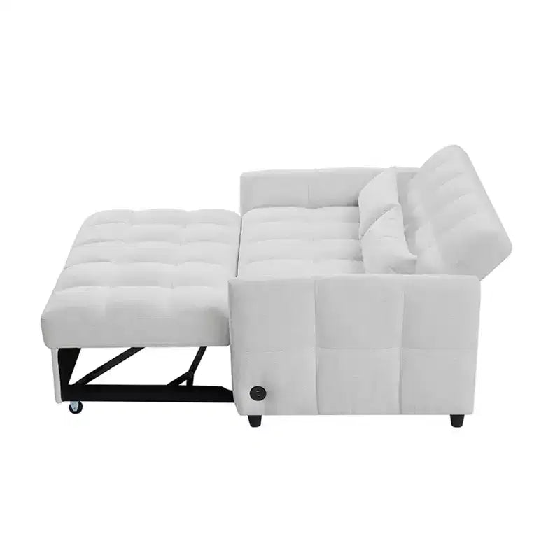 52.8 Pull-Out Sleeper Loveseat with Adjustable Backrest, 3 USB Ports & Lumbar Pillows - Chenille Tufted Sofa Bed for Small Spaces