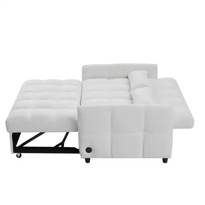 52.8 Pull-Out Sleeper Loveseat with Adjustable Backrest, 3 USB Ports & Lumbar Pillows - Chenille Tufted Sofa Bed for Small Spaces