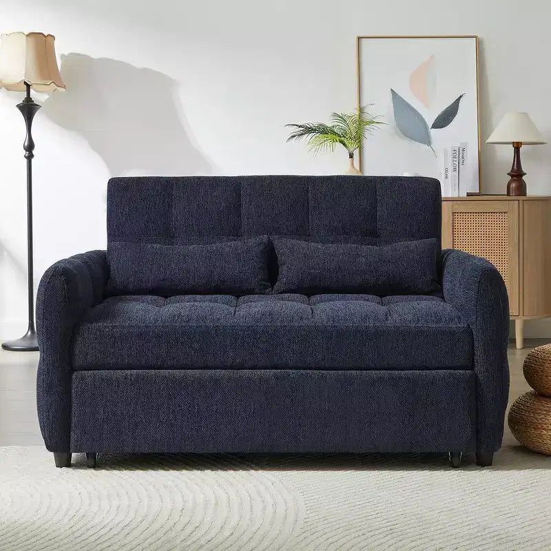 52.8 Pull-Out Sleeper Loveseat with Adjustable Backrest, 3 USB Ports & Lumbar Pillows - Chenille Tufted Sofa Bed for Small Spaces