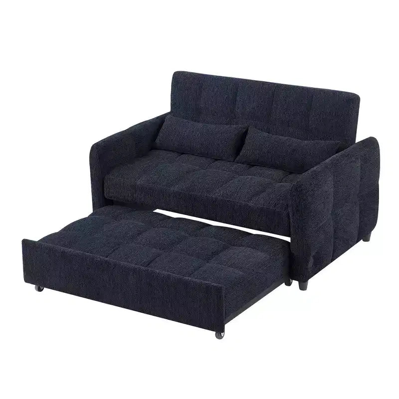 52.8 Pull-Out Sleeper Loveseat with Adjustable Backrest, 3 USB Ports & Lumbar Pillows - Chenille Tufted Sofa Bed for Small Spaces