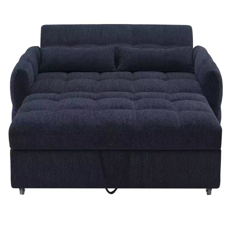 52.8 Pull-Out Sleeper Loveseat with Adjustable Backrest, 3 USB Ports & Lumbar Pillows - Chenille Tufted Sofa Bed for Small Spaces