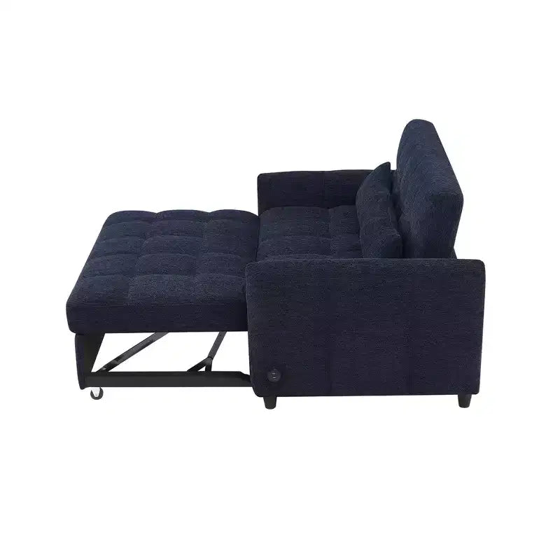 52.8 Pull-Out Sleeper Loveseat with Adjustable Backrest, 3 USB Ports & Lumbar Pillows - Chenille Tufted Sofa Bed for Small Spaces