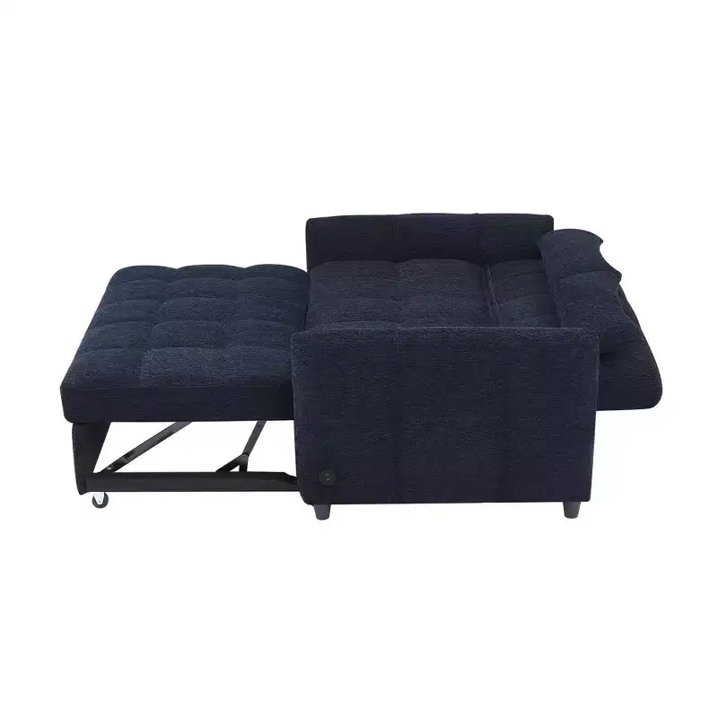 52.8 Pull-Out Sleeper Loveseat with Adjustable Backrest, 3 USB Ports & Lumbar Pillows - Chenille Tufted Sofa Bed for Small Spaces