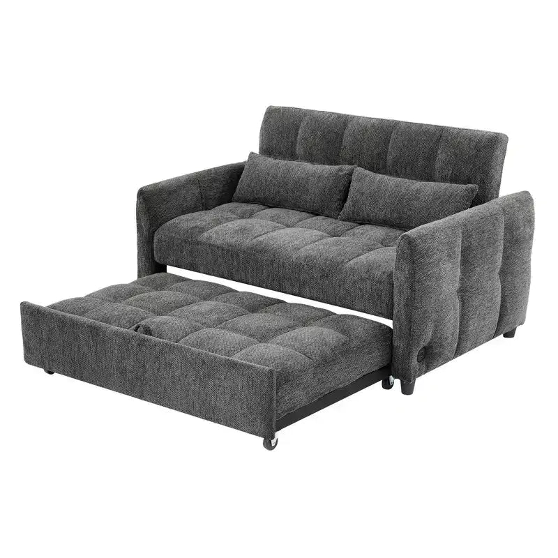 52.8 Pull-Out Sleeper Loveseat with Adjustable Backrest, 3 USB Ports & Lumbar Pillows - Chenille Tufted Sofa Bed for Small Spaces