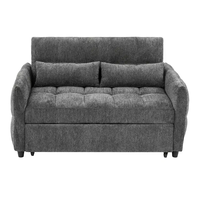 52.8 Pull-Out Sleeper Loveseat with Adjustable Backrest, 3 USB Ports & Lumbar Pillows - Chenille Tufted Sofa Bed for Small Spaces