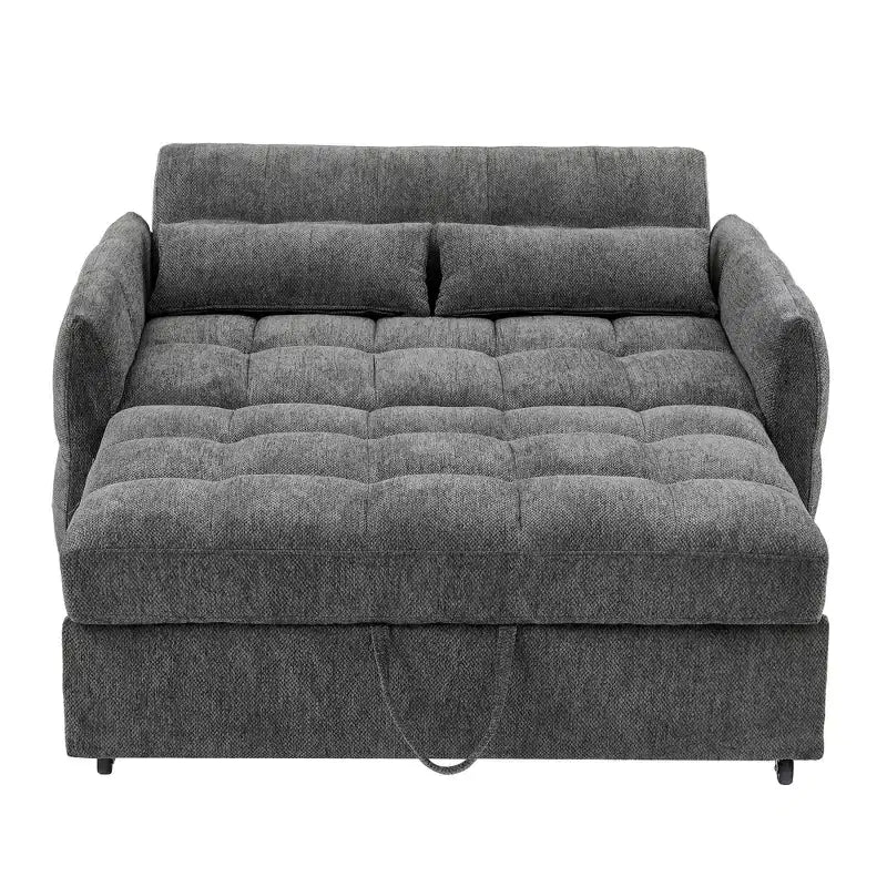 52.8 Pull-Out Sleeper Loveseat with Adjustable Backrest, 3 USB Ports & Lumbar Pillows - Chenille Tufted Sofa Bed for Small Spaces