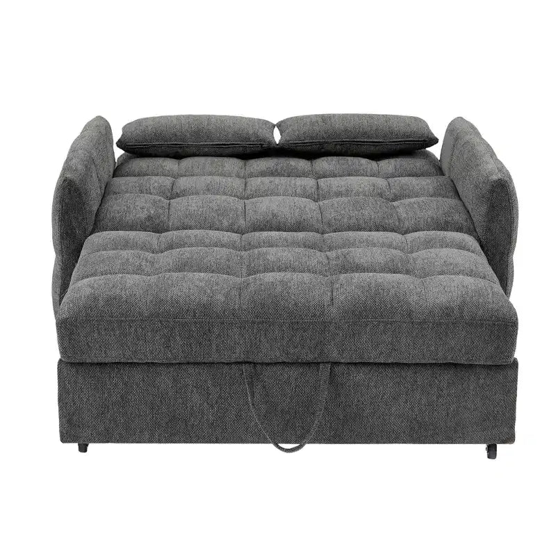 52.8 Pull-Out Sleeper Loveseat with Adjustable Backrest, 3 USB Ports & Lumbar Pillows - Chenille Tufted Sofa Bed for Small Spaces