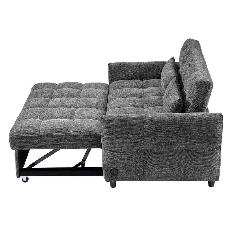 52.8 Pull-Out Sleeper Loveseat with Adjustable Backrest, 3 USB Ports & Lumbar Pillows - Chenille Tufted Sofa Bed for Small Spaces