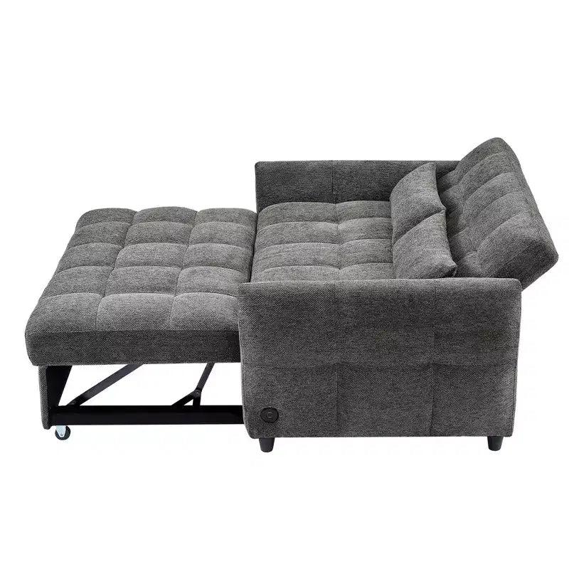 52.8 Pull-Out Sleeper Loveseat with Adjustable Backrest, 3 USB Ports & Lumbar Pillows - Chenille Tufted Sofa Bed for Small Spaces