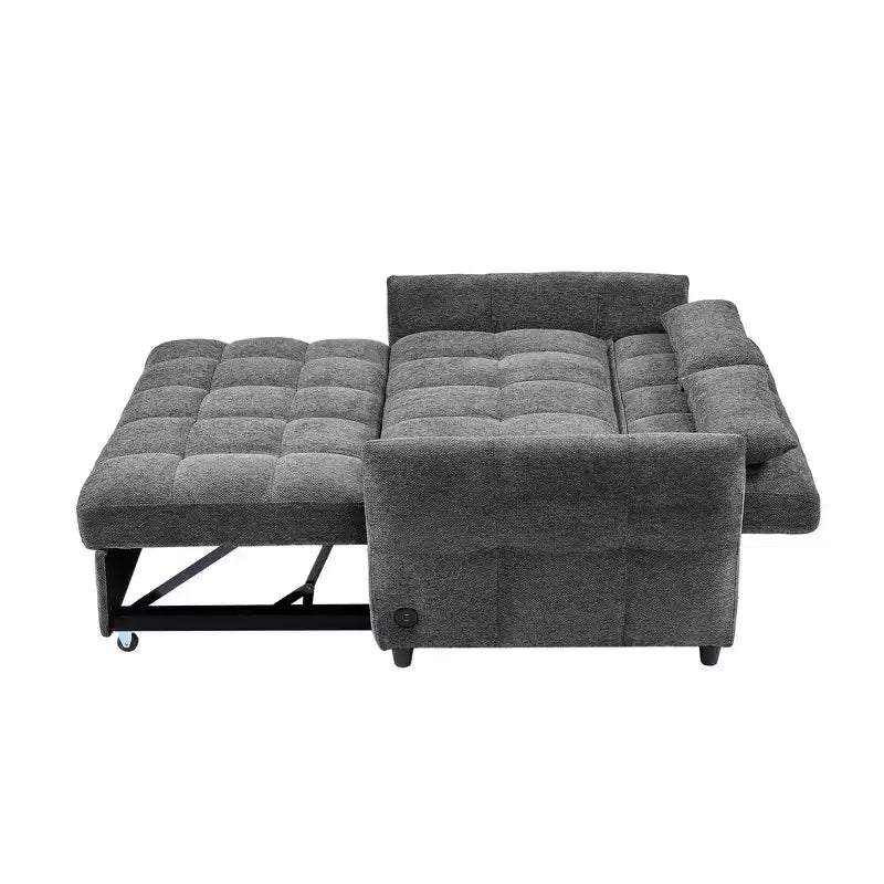 52.8 Pull-Out Sleeper Loveseat with Adjustable Backrest, 3 USB Ports & Lumbar Pillows - Chenille Tufted Sofa Bed for Small Spaces