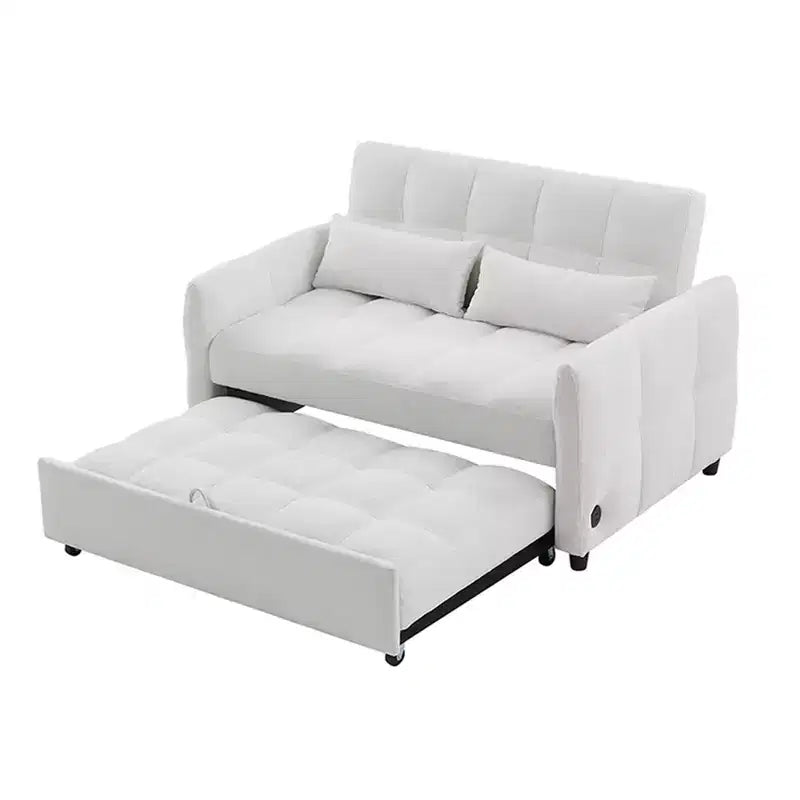 52.8 Pull-Out Sleeper Loveseat with Adjustable Backrest, 3 USB Ports & Lumbar Pillows - Chenille Tufted Sofa Bed for Small Spaces