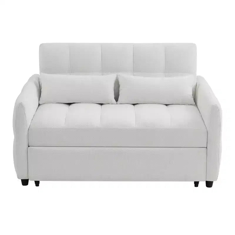 52.8 Pull-Out Sleeper Loveseat with Adjustable Backrest, 3 USB Ports & Lumbar Pillows - Chenille Tufted Sofa Bed for Small Spaces