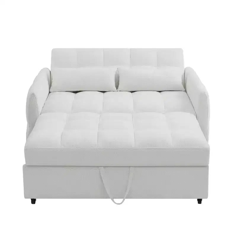 52.8 Pull-Out Sleeper Loveseat with Adjustable Backrest, 3 USB Ports & Lumbar Pillows - Chenille Tufted Sofa Bed for Small Spaces