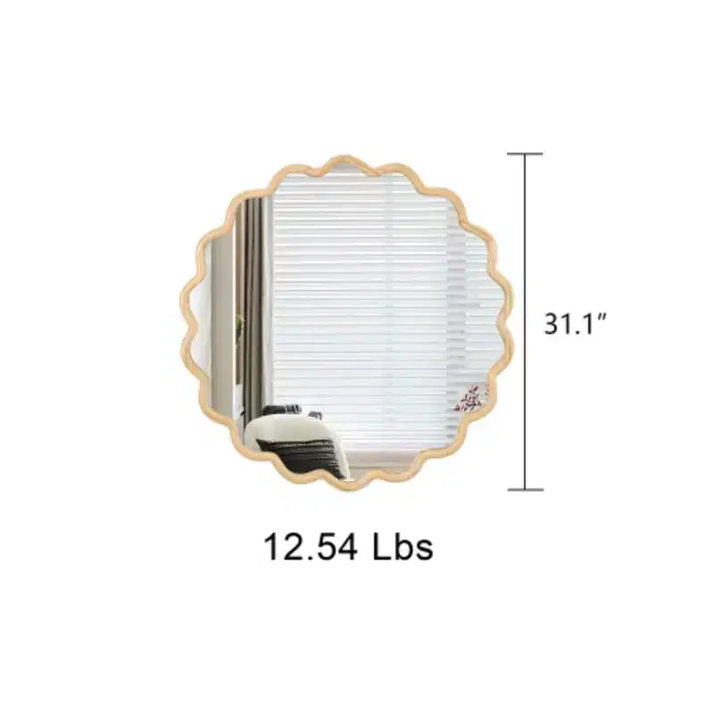 31 x 31 Solid Wood Wavy Mirror--Natural-Wood Vanity Mirror Wall Decor ,for Bedroom, Living Room, Dining Room, Cloakroom, Entryway