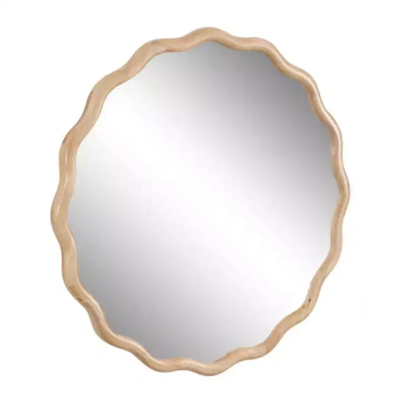 31 x 31 Solid Wood Wavy Mirror--Natural-Wood Vanity Mirror Wall Decor ,for Bedroom, Living Room, Dining Room, Cloakroom, Entryway