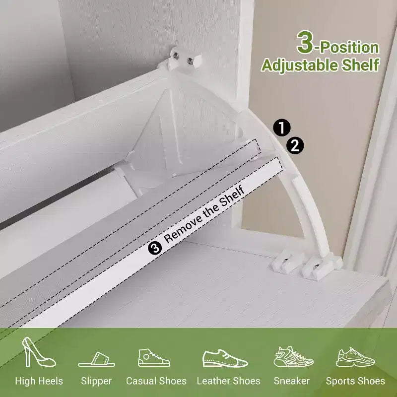 Flip-Drawer Shoe Cabinet with Fluted Design, Farmhouse Style Slim Shoe Organizer, Freestanding Hidden Shoe Rack for Entryway Hallway