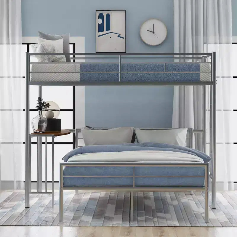 Twin over Full Metal Bunk Bed Frame with Desk, Twin Size Loft Bed with Separate Full Size Lower Bed for Kids