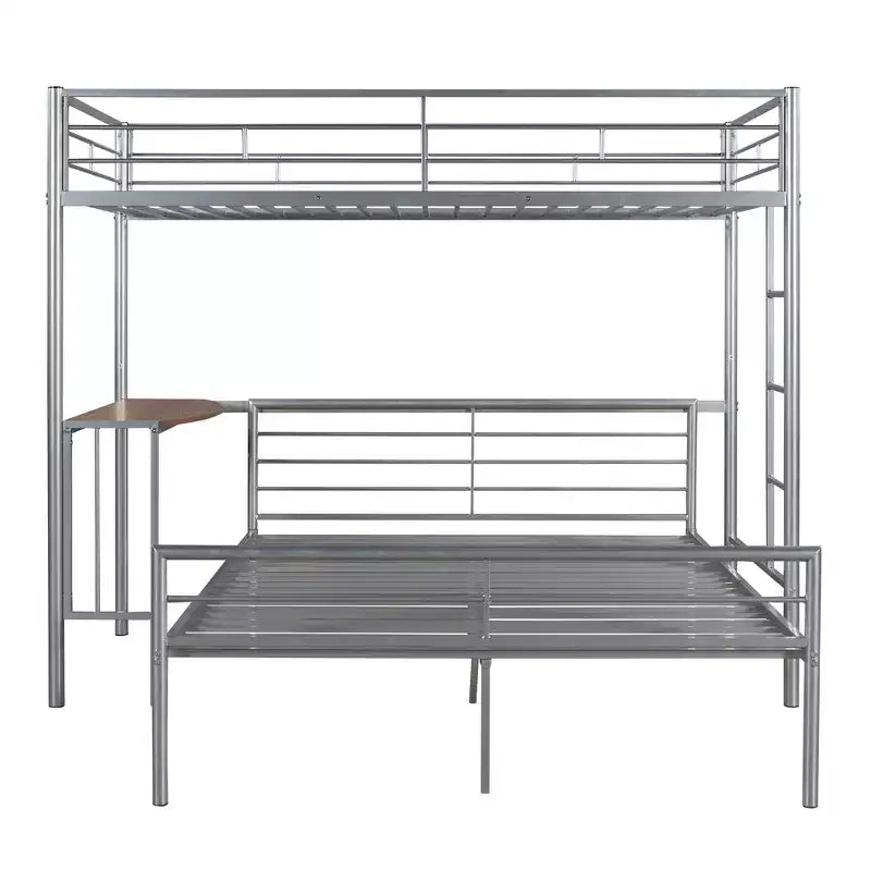 Twin over Full Metal Bunk Bed Frame with Desk, Twin Size Loft Bed with Separate Full Size Lower Bed for Kids