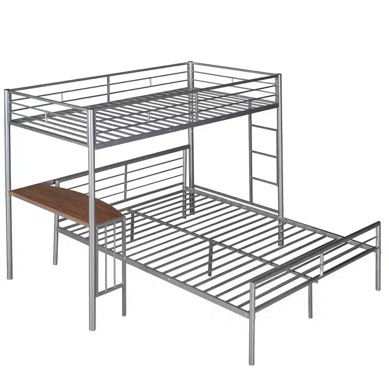 Twin over Full Metal Bunk Bed Frame with Desk, Twin Size Loft Bed with Separate Full Size Lower Bed for Kids