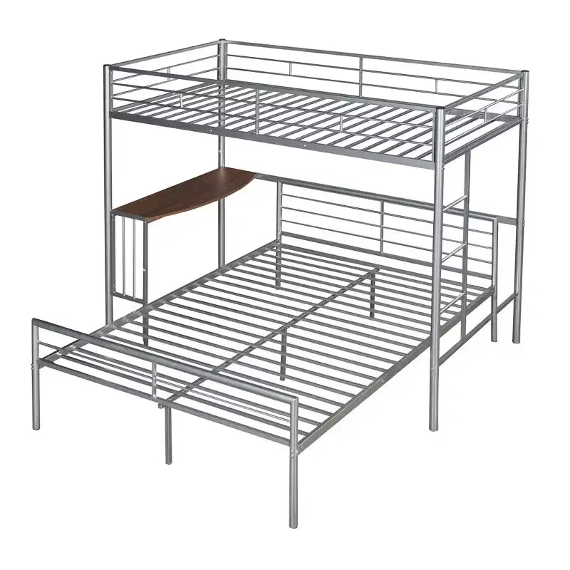 Twin over Full Metal Bunk Bed Frame with Desk, Twin Size Loft Bed with Separate Full Size Lower Bed for Kids