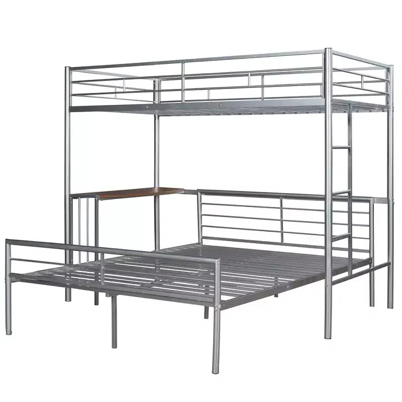 Twin over Full Metal Bunk Bed Frame with Desk, Twin Size Loft Bed with Separate Full Size Lower Bed for Kids