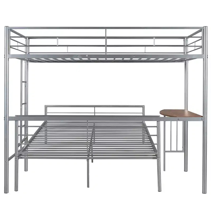 Twin over Full Metal Bunk Bed Frame with Desk, Twin Size Loft Bed with Separate Full Size Lower Bed for Kids