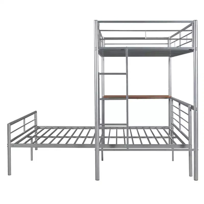 Twin over Full Metal Bunk Bed Frame with Desk, Twin Size Loft Bed with Separate Full Size Lower Bed for Kids