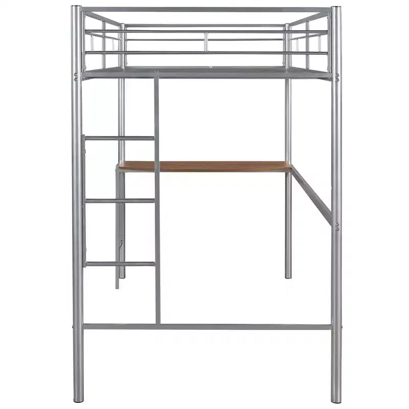 Twin over Full Metal Bunk Bed Frame with Desk, Twin Size Loft Bed with Separate Full Size Lower Bed for Kids