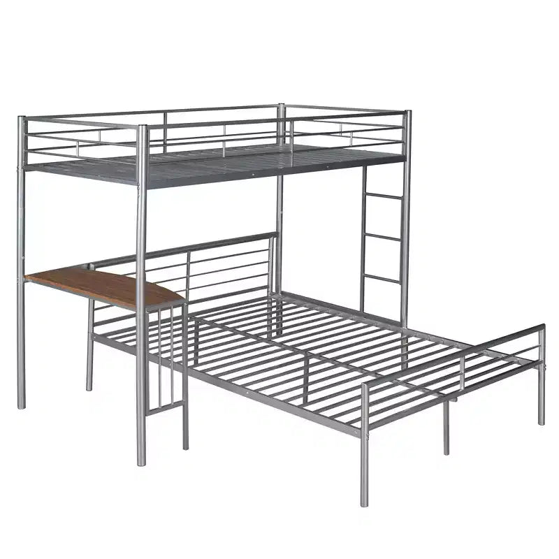 Twin over Full Metal Bunk Bed Frame with Desk, Twin Size Loft Bed with Separate Full Size Lower Bed for Kids