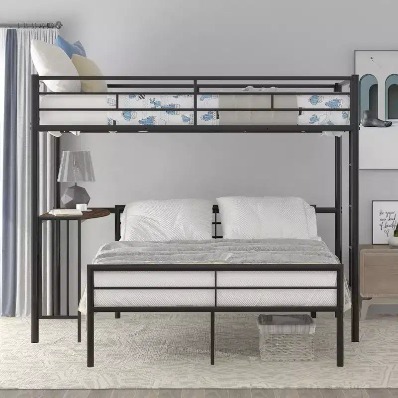 Twin over Full Metal Bunk Bed Frame with Desk, Twin Size Loft Bed with Separate Full Size Lower Bed for Kids