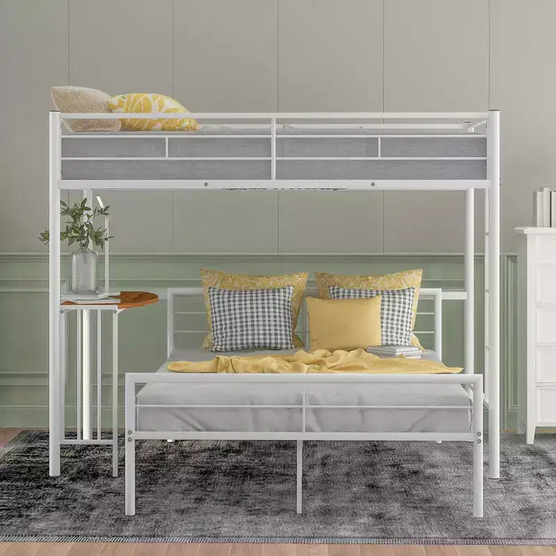 Twin over Full Metal Bunk Bed Frame with Desk, Twin Size Loft Bed with Separate Full Size Lower Bed for Kids